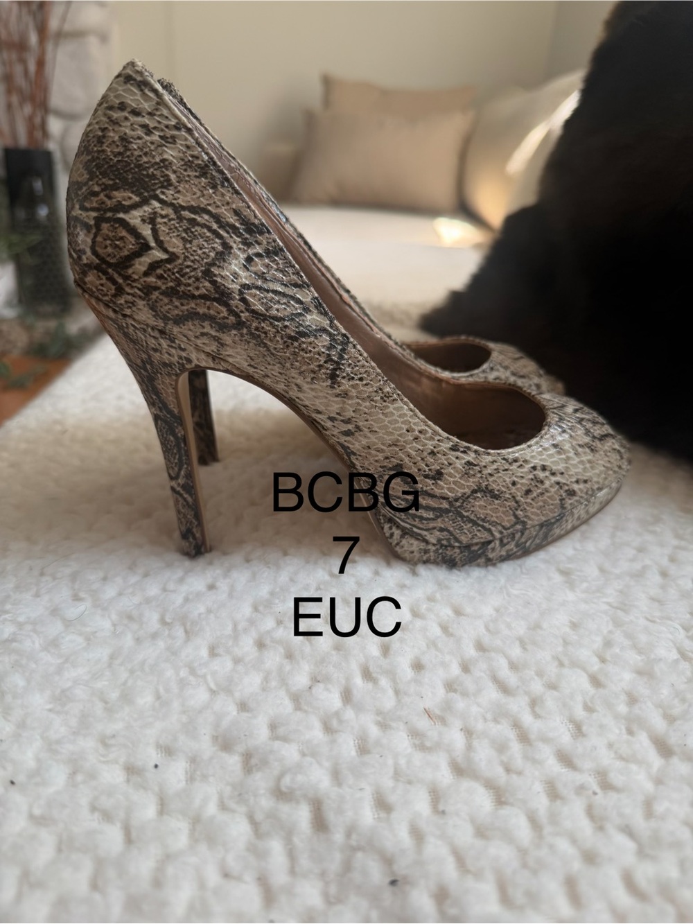 BCBGeneration Snake-Print Pointed Toe Pumps - Beige/Brown
